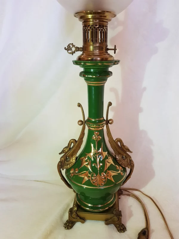 ART DECO - Lampe à pétrole verte électrifiée – Image 4