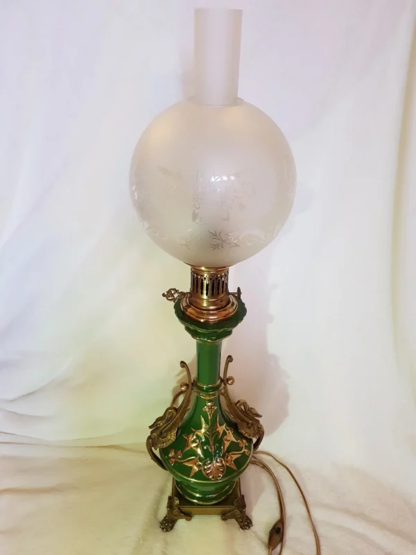 ART DECO - Lampe à pétrole verte électrifiée – Image 5