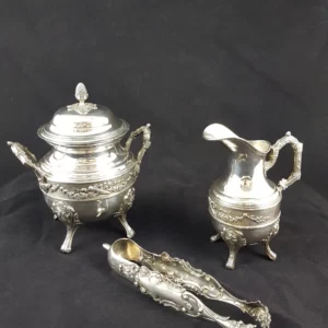 Lot : Élégant Service à Sucre en ARGENT MASSIF – 3 Pièces